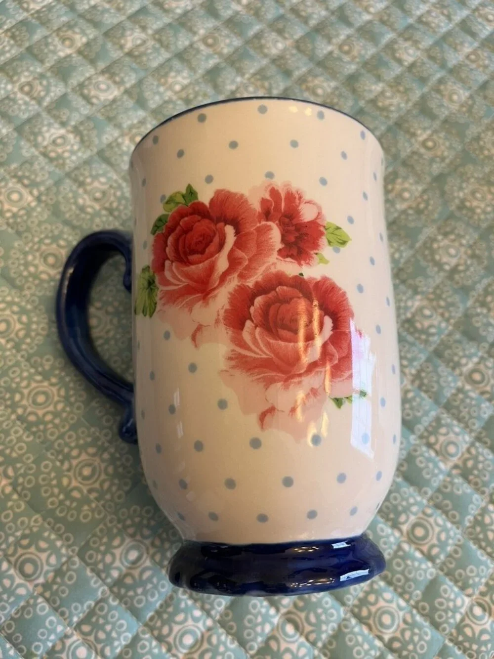 Pioneer Woman Coffee Mug Heritage Floral Blue Trim Ceramic 18oz